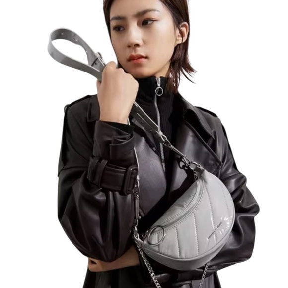 Charles & Keith Handbags - Nwot Charles & Keith Silver & light gray Crossbody Bag chain & leather straps